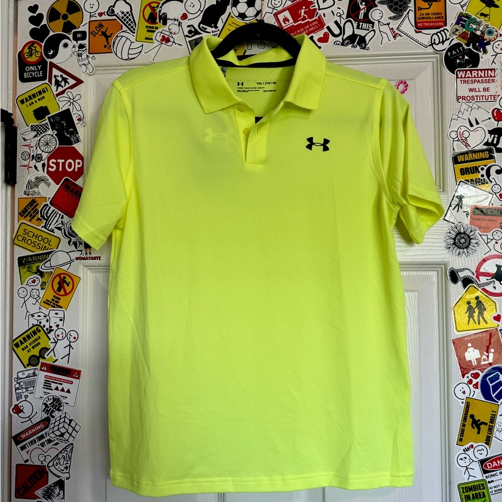 👉🏼NWT👈🏼 Under Armour Boy’s Highlighter Yellow/Lime Heatgear Polo Size: YXL